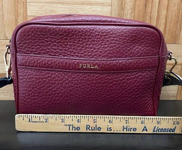 Furla  Avril BAPWAVR Burgundy Wine Pebbled Leather Guitar Strap Crossbody Bag