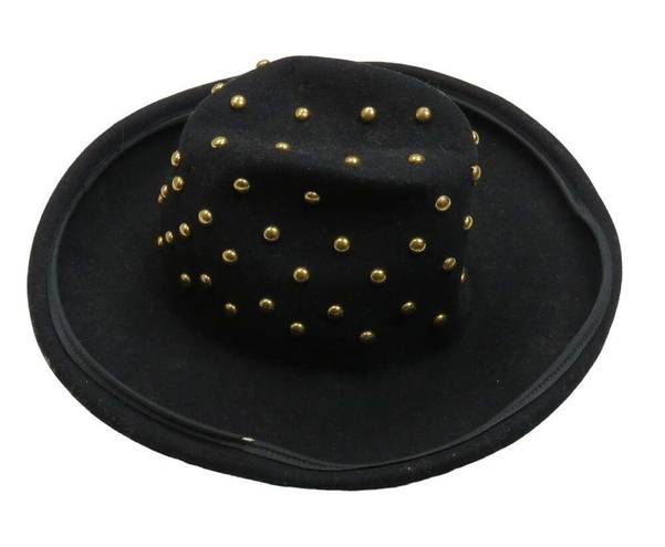 Krass&co Bollman Hat . 1980s Vintage Black Felt Wool Gold Studded Fedora Hat