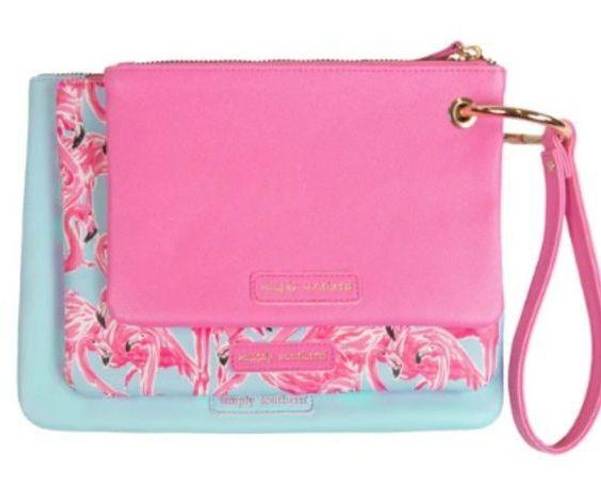 Simply Southern NWT‎  Women's Flamingo 3 in 1 Clutch/Wallet Leather Set Pink/Blue