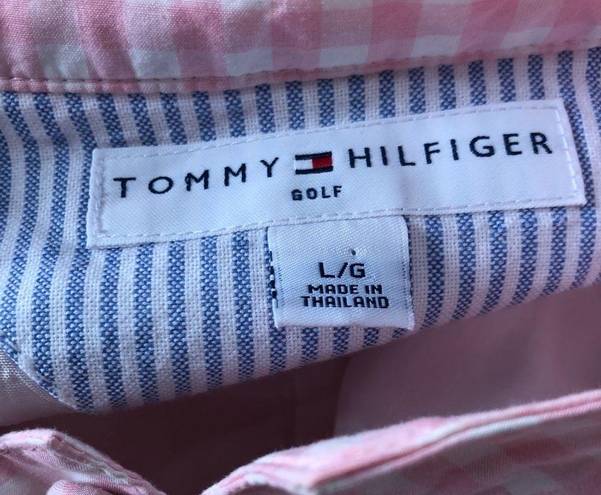 Tommy Hilfiger  Pink Gingham Check Lined Golf Jacket Sz. L Pockets Button Up