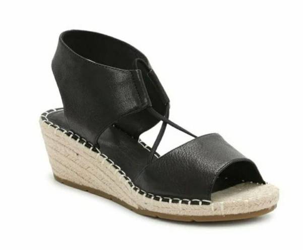 Eileen Fisher  Agnes Slip On Espadrilles Wedge Sandals Black Leather Women's 7