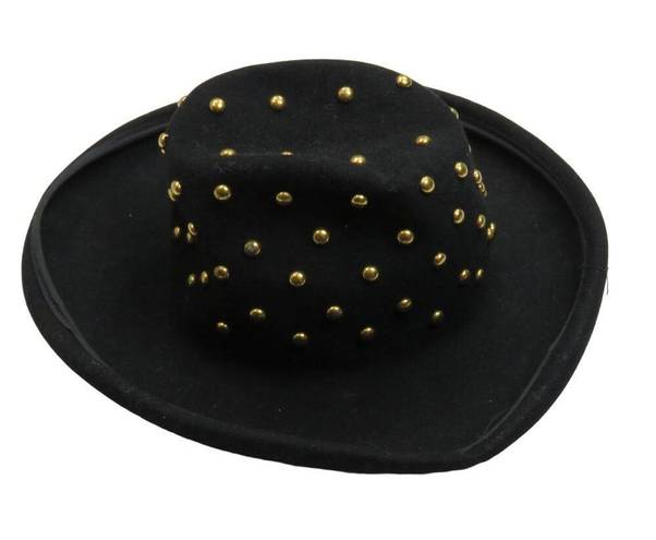 Krass&co Bollman Hat . 1980s Vintage Black Felt Wool Gold Studded Fedora Hat