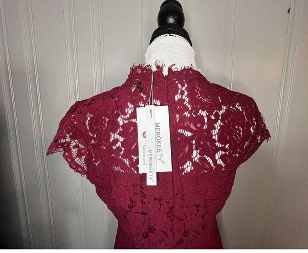 Merokeety  dress NWT Red Lace MIDI Sz M Party Summer Casual Formal Gorgeous