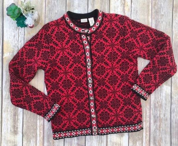 L.L.Bean Fair Isle Cardigan Christmas Sweater Red