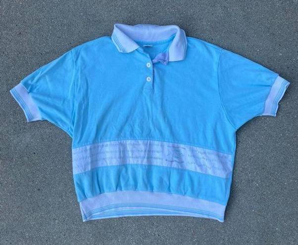 Jantzen Vintage 90s  pastel blue tropical fish ringer polo shirt