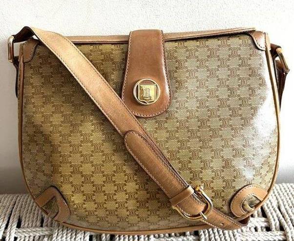 CELINE Vintage  Macadam Coated Canvas and Leather Shoulder Bag