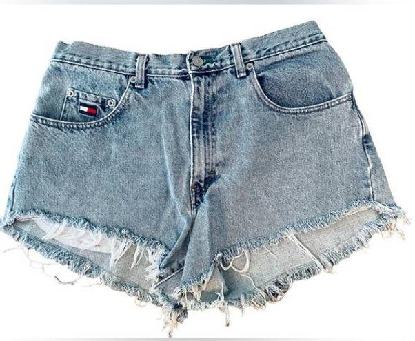 Tommy Hilfiger Tommy Jeans Vintage 90s Blue High Rise Raw Hem Distressed Denim Mini Shorts