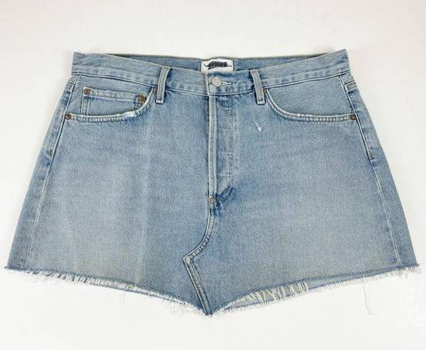 AGOLDE  Parker Angled Denim Jean Skirt Womens 30 Blue Distressed Frayed Edge