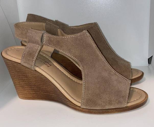 Sophia Milano  Taupe Tan Suede Leather Slinbgack Wedges Women’s Size 8