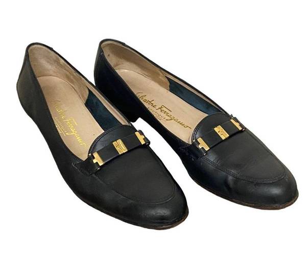 Salvatore Ferragamo  Black Leather Loafers Size