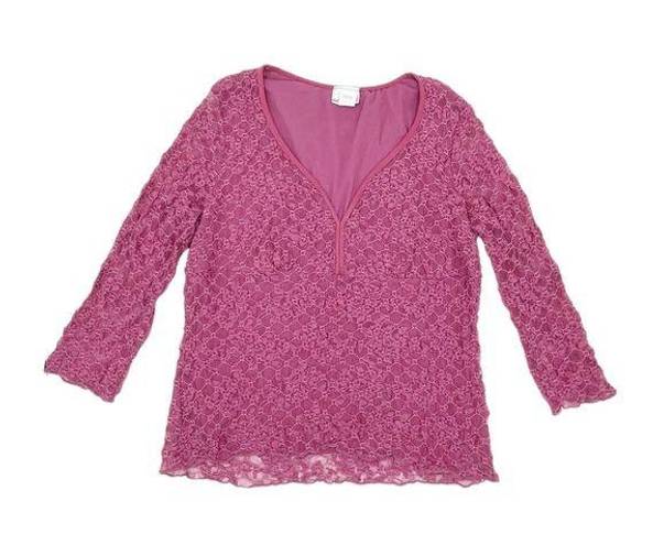 Fashion Bug  Vintage Y2K Frilly Pink Lace Sweetheart Neck Blouse Size XL