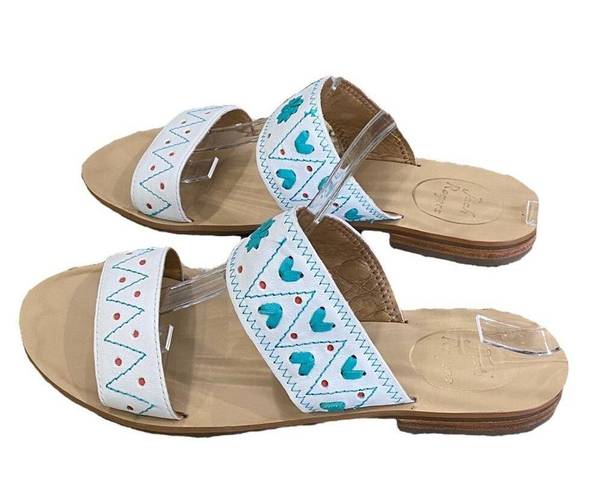 Jack Rogers Two band slide Leather  Adair Sandals shoes white print Size 7