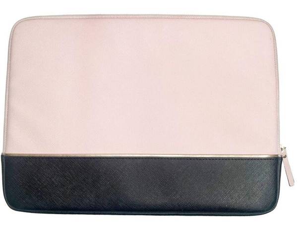 Kate Spade  Black Pink Padded Laptop Case Zip Computer Sleeve Saffiano Leather