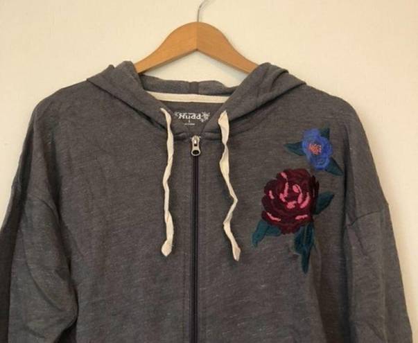 Mudd  Floral Embroidered Zip Up Hoodie Gray Blue Maroon Flower Y2K JUNIORS Large