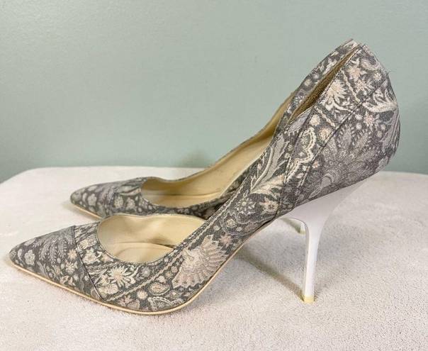 DKNY  Women's Gray Paisley Print Pointed Toe High Stiletto Heel Sandal Size 8