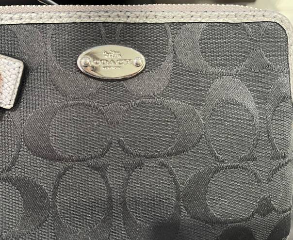 Coach Black Monogram Wristlet Black & Silver