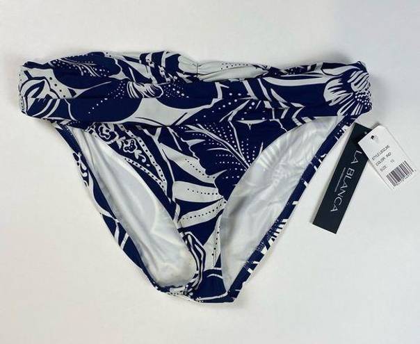 La Blanca  Bikini Swim Bottoms Women Size 10 Blue White Banded Hipster Tropical