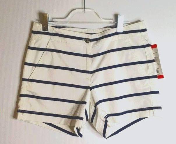 Nautica  Cotton Stretch Twill Shorts White with  Blue Stripes Women's Size 8 NWT