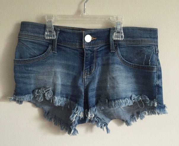 Hollister Faded Denim Distressed Frayed Hem Low Rise Short-Shorts