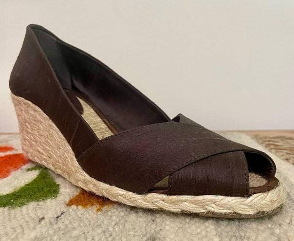 Ralph Lauren  Cecilia Brown Silk Upper Mid Espadrille Wedges Jute Soles 8.5