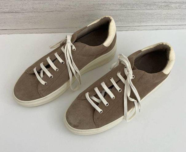 Joie  Brown Suede Platform Lace Up Fashion Sneakers