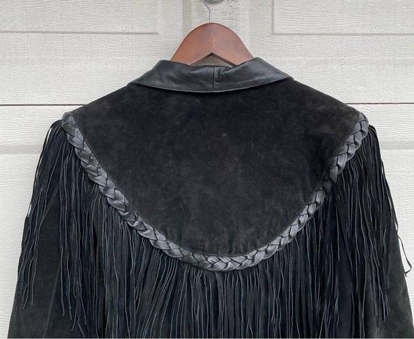 Gallery VTG Leather  Womens Jacket Black Suede Fringe Tassel Crop Boho Medium