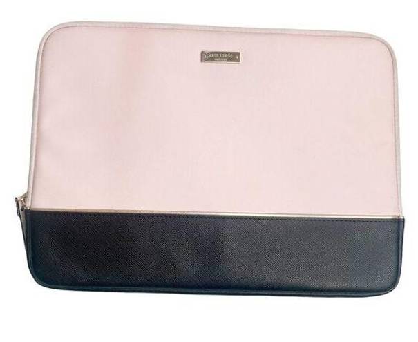 Kate Spade  Black Pink Padded Laptop Case Zip Computer Sleeve Saffiano Leather