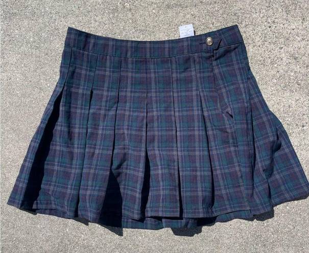 American Eagle  NWT Highest Rise Pleated Plaid Mini Skirt Blue Green Tartan 10