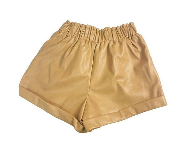 Forever 21  Caramel light Brown Faux Leather Shorts Women's S Stretch Waist Cuffe