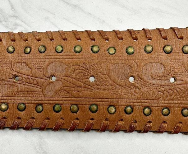 Chico's  Vintage Studded Genuine Leather Floral Tooled Belt Size Medium M Womens