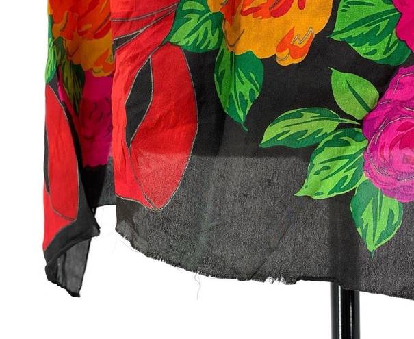 Liz Claiborne VTG  Floral Square Neck Scarf Black Red Pink Green