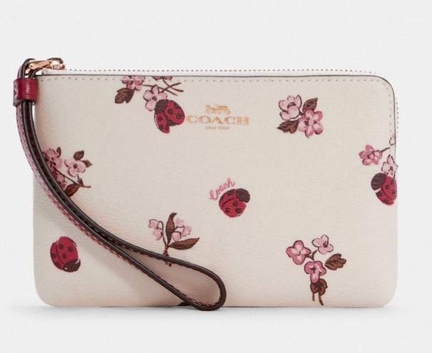 Coach  Corner Zip Wristlet In Ladybug Floral Print C7309 MSRP $78