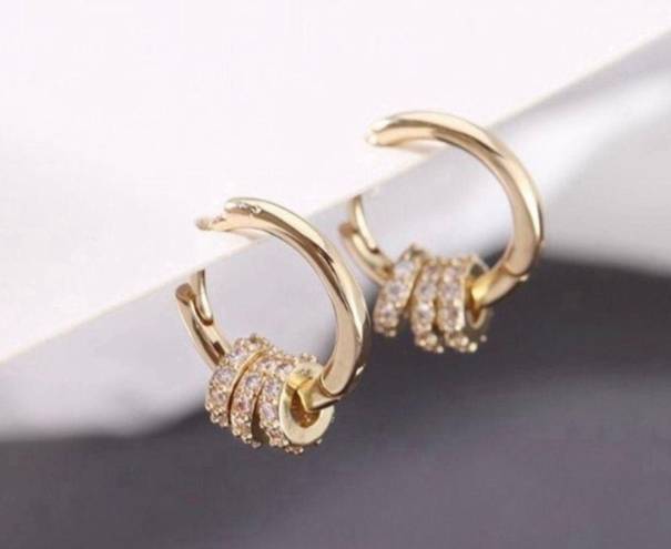 14K Gold Plated Three Rings Small Hoop Earrings for Women