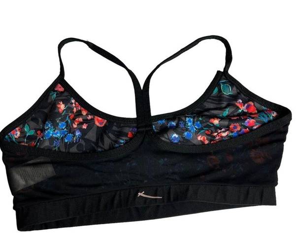 Gottex  Floral Sports Bra Size Medium Black Mesh Athletic Workout Gym Racerback