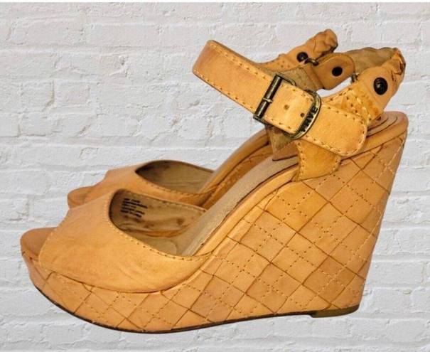 Frye Womens 10M Corrina Leather Brown Strappy Woven Wedge Sandals Braided Strap