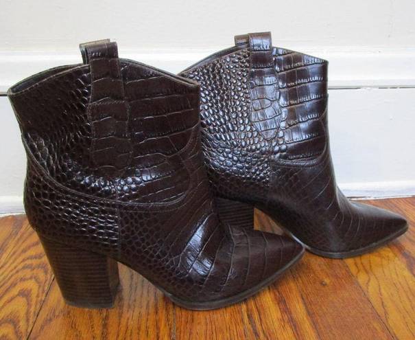 Gibson Latimer Booties 7M Gia Ankle Cow Leather Brown Snakeskin Print Women