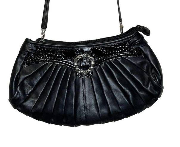 Brighton  Black Leather Pleated Versatile Purse Hand Shoulder Bag One Size Women