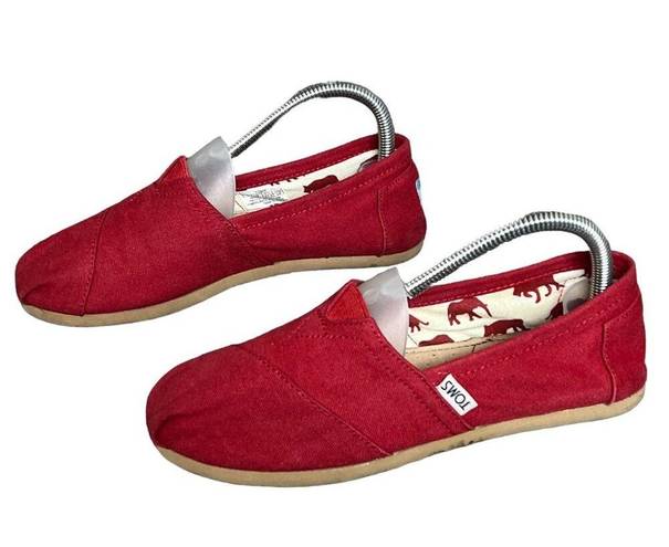 Toms  Canvas Shoes Womens 7 Red Classic Slip On Flats Comfort Casual Loafer