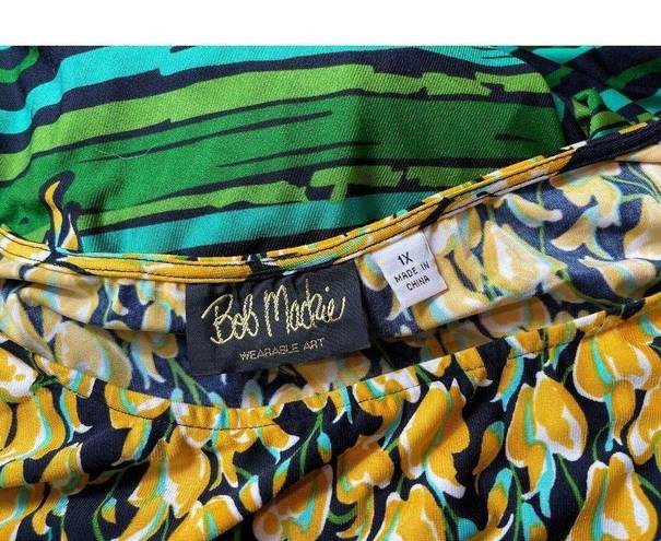 Bob Mackie  Green Yellow Floral Short Sleeve Pullover Stretchy 1x Dress