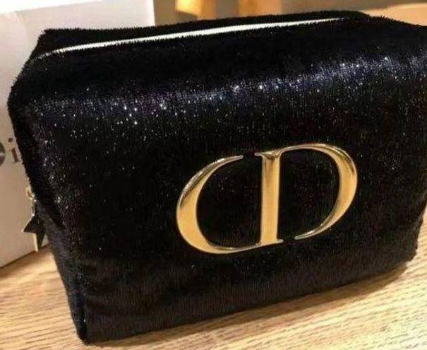 Christian Dior Dior Beaute  Black Velvet Travel Pouch Big Toiletry Clutch Cosmetic Bag