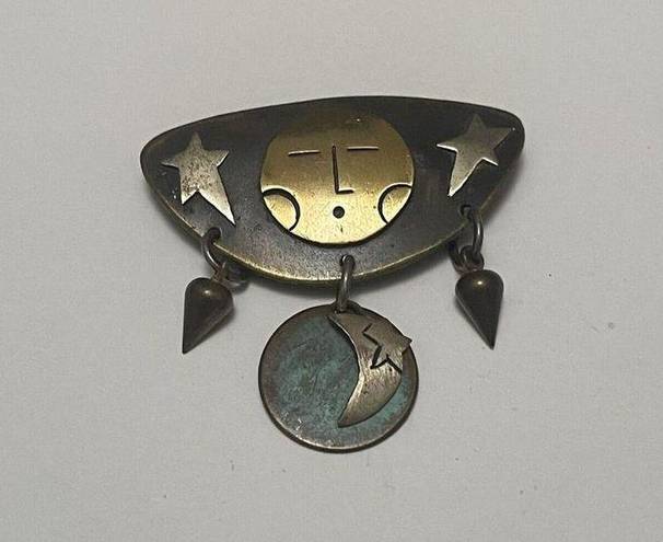 The Moon Signed Far Fetched Mexico - Multi Color Metal And Stars Brooch Pin