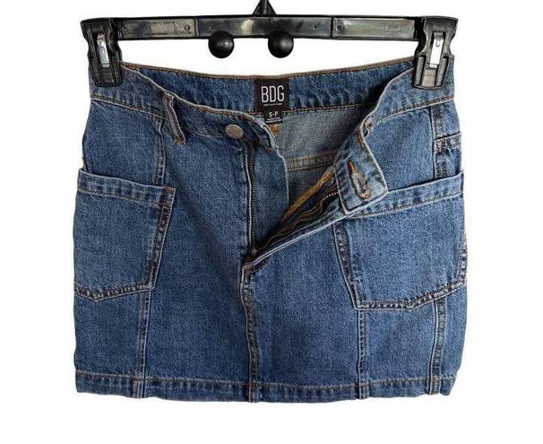 BDG Blue Denim Mini Cargo Skirt Urban Outfitters Zipper S P