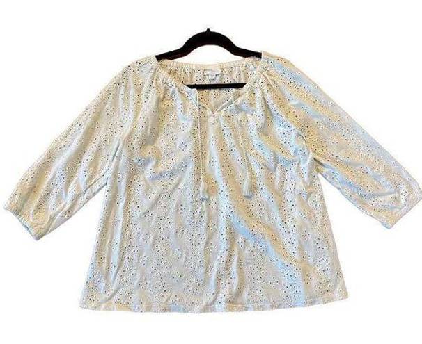 J.Jill  white eyelet tassel tie blouse size lp