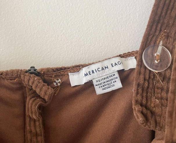 American Eagle Brown Corduroy Overalls Babydoll Mini Dress Size XS