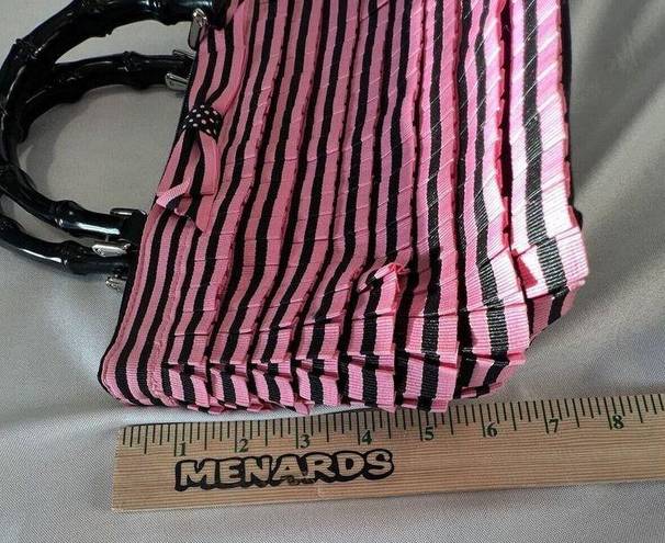 Sonoma Pink & Black Stripe Small Party Purse Black Bamboo Handles Handbag  See*