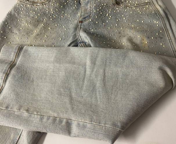 Cache  Sparkly Rhinestone & Pearls Studded Light Wash Jeans size 8