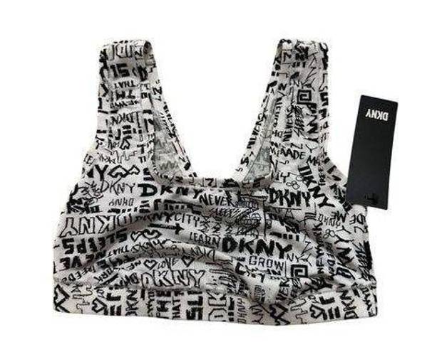 DKNY  Black White Graffiti Bralette Bra Size Small NEW