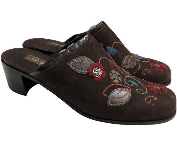 Brighton  Fiona Brown Embroidered Slip On Mules 8 EUC