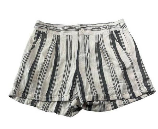 Torrid  Womens Size 12 Cream and Black Striped Hi-Rise Linen Shorts Rolled Cuffs