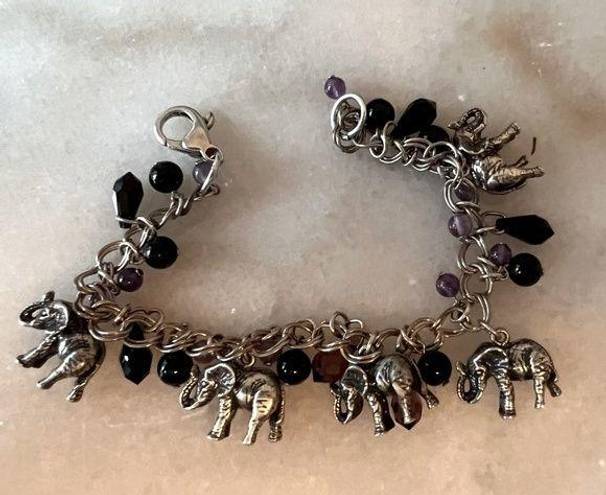 Onyx 7” Elephant Charm Bracelet with Black 